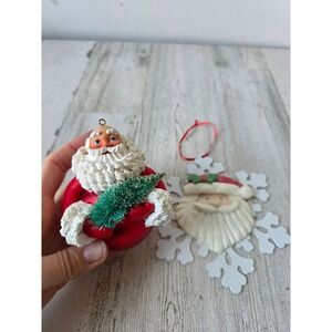 Vintage Santa snowflake glitter roly poly ball ornament set Xmas tree‎ snowflake